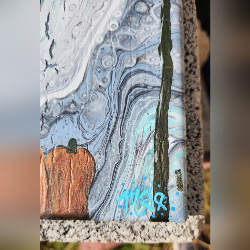 'Ghosted' Handcrafted Embellished Acrylic Paint Pour - Picture 3 of 11